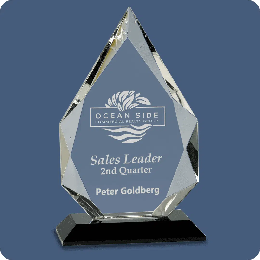 custom laser engraved teardrop award